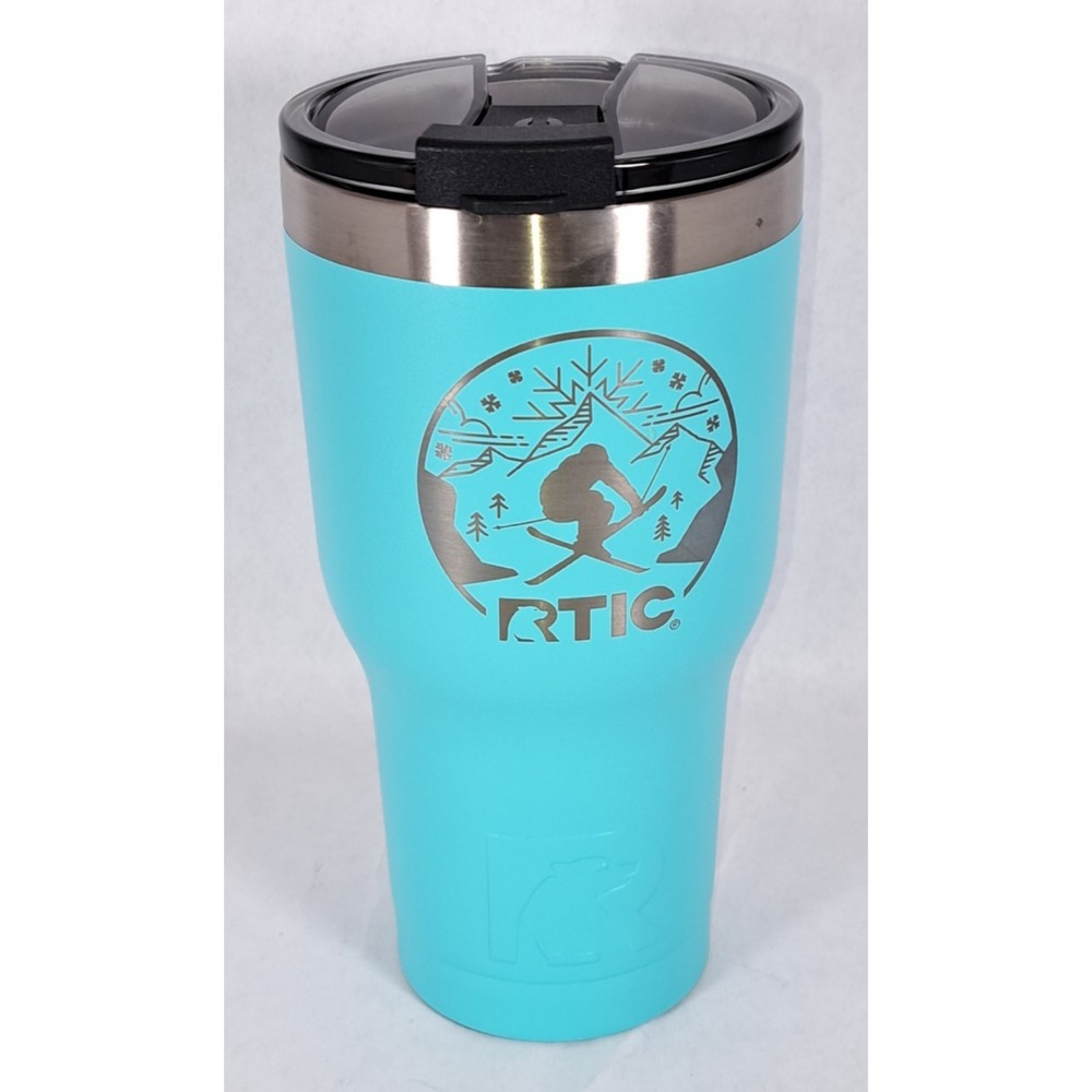 RTIC 20oz Tumbler Teal Stainless Steel Vacuum Insulated Skier Mountain Etched